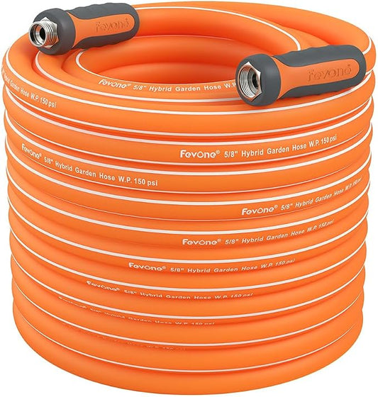 FEVONE Heavy Duty Garden Hose 105 ft, Hybrid Polymer Water Hose | Flexible, Leak-Free, Lightweight, 5/8 ID, 600 PSI, 3/4 GHT Aluminum Fittings with Swivel Handles
