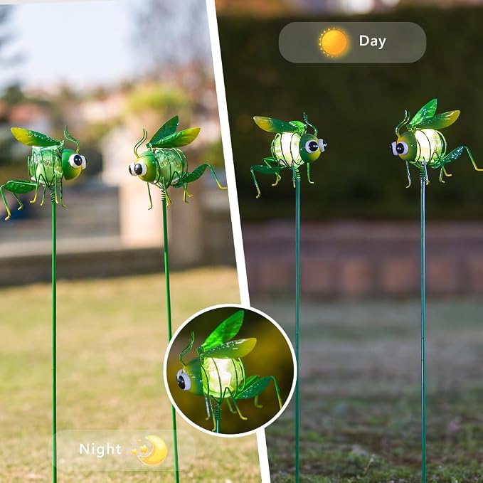 Viveta 2 Pack Garden Solar Lights, Solar Lights Stake | Decorative Solar Light with Cute Insect Figurines for Outdoor Pathway & Patio