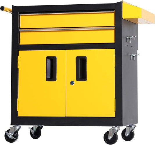 Tool Chest Heavy Duty Cart Steel Rolling Tool Box with Lockable Doors (TZ12 Black Yellow)