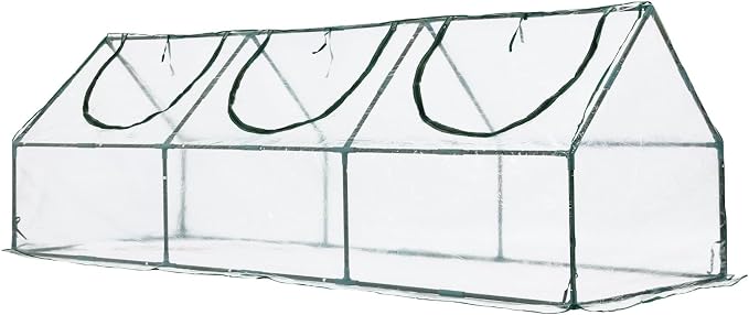 Aoodor 9 x 3 x 3 ft Mini Greenhouse with 3 Zipper Doors, Water-Resistant, UV-Protected for Flowers, Vegetables, and Herbs, Transparent