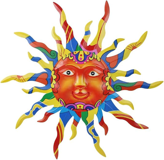 VEWOGARDEN Metal Sun Wall Decor, 30" Large Outdoor Metal Wall Art for Home Outside Patio Garden Fence Decorations, Colored