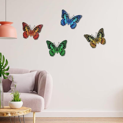 dreamskip 4 Pcs Butterfly Wall Decor Art, Butterflies Outdoor Metal Wall Art with Vivid Pattern, Hand Painted Outdoor Garden Yard Fence Patio Decor Gift for Women Mom