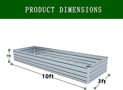 2PCS 10x3x1ft Galvanized Raised Garden Bed Kit,Gardening Planter Box | Outdoor Elevated Metal Planter Box For Vegetables, Flowers, Herbs, Anti-Rust Galvanized Steel, Open Drainage, Sturdy (Silver)