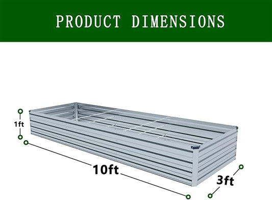 2PCS 10x3x1ft Galvanized Raised Garden Bed Kit,Gardening Planter Box | Outdoor Elevated Metal Planter Box For Vegetables, Flowers, Herbs, Anti-Rust Galvanized Steel, Open Drainage, Sturdy (Silver)