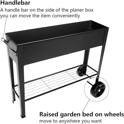 Piksedo Raised Garden Bed, Elevated Planter Metal Plant Box with Wheels with Legs Standing Garden Stand Drainage Holes Frosted Black