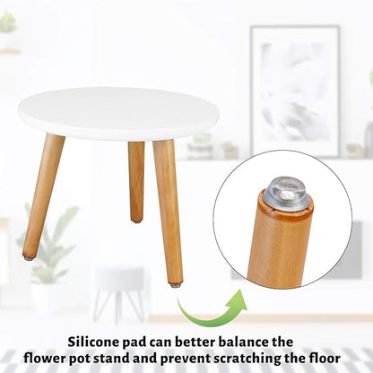 Uneedem Plant Stand Indoor, Mid Century Modern Small Round Plant Table for Flower Pots, 8.9" Tall Plant Holder Wood Stool for Living Room (2 Pack)
