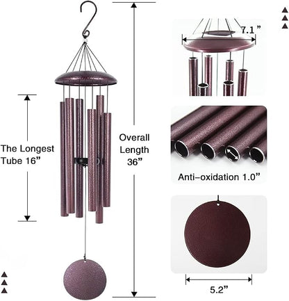 ASTARIN Wind Chimes Deep Tone, 36 Inch Large Metal Windchimes Outdoor Large Deep Tone with 6 Metal Tubes Deliver Soft Melody, Tuned WindChimes for Garden Balcony Patio and Home Décor. Bronze