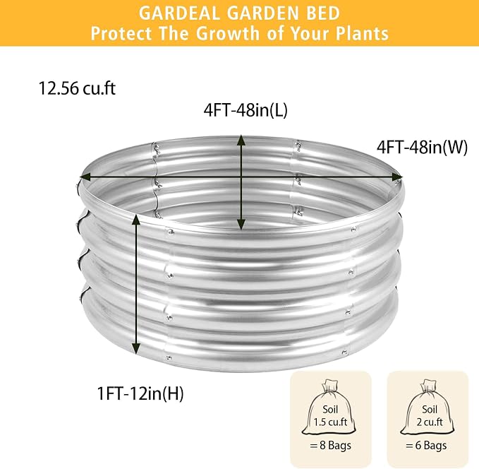 Gardeal Garden Galvanized Raised Garden Bed Kit - Metal Planter Boxes for Vegetables/Herbs/Flowers, Heavy-Duty Steel Outdoor Garden Box with Reinforced Edges(4X4X1FT)