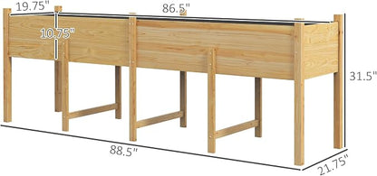 Outsunny Wooden Raised Garden Bed with Legs, Large Elevated Planter Box with Bed Liner and Drain Holes for Vegetables Flowers Herbs, Outdoor and Indoor, 7.4' x 1.8' x 2.6', Natural Wood