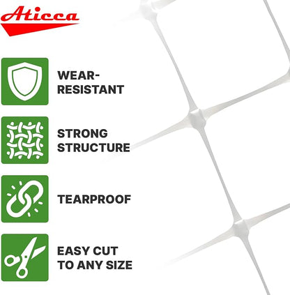 ATICCA Plastic Trellis Netting 59" x 328 ft Heavy Duty Plant Support Netting White - 6 Inch Garden Trellis on Roll - Mesh for Growing Vine Climbing Plants, Flowers, Peas, and Cucumber
