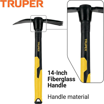 Truper Rapid Tiller, Digger Cultivator, 14-Inch Fiberglass Handle with Comfort Grip, Forged Steel Dual-Head Digging and Aerating Tool (Model RATI-F / 32739)