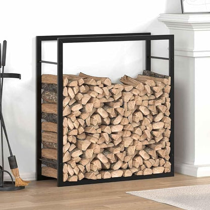 vidaXL Firewood Rack, Fire Log Stand Stacker Holder for Fireplace, Outdoor Indoor Metal Wood Pile Storage Organizer, Matt Black Steel