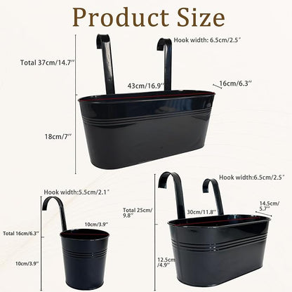 Set of 12 Balcony Hanging Planters, 4 Pcs 17" Metal Railing Flower Pots & 4 Pcs 12" Deck Planter & 4 Pcs 4" Fence Pot for Outdoor Patio Garden Décor, Black