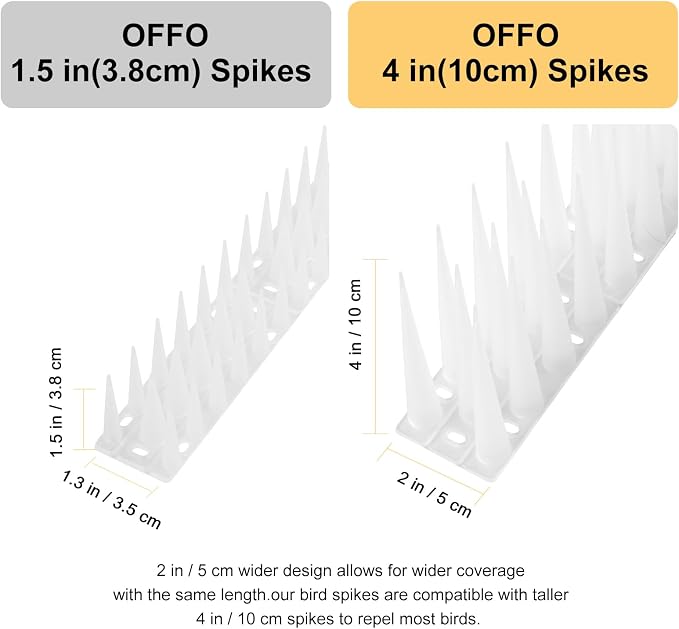 OFFO Bird Spikes Pigeon Outdoor Spikes for Cat Keep Birds Raccoon Woodpecker Away Covers 2.6 Feet(0.8m), Frosted White
