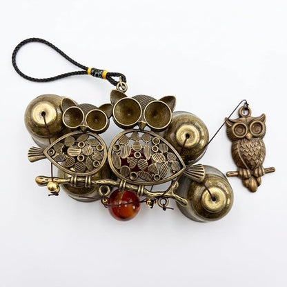 Owl Wind Chimes, 17.7 Inch Metal Garden Chimes with 4 Bells and 3 Owls, Indoor Outdoor Decorative Wind Catcher, Vintage Style (Owl)