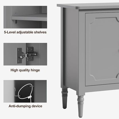RoyalCraft Sideboard Buffet Cabinet with Storage, 59" Mid Century Modern Credenza with 4 Doors, Coffee Bar Wine Bar Storage Cabinet with Artistic Carved Handle for Living Room, Dining Room, Gray