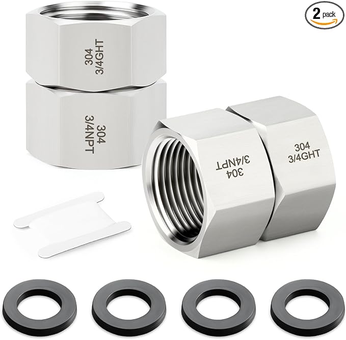 TAISHER 2PCS 304 Stainless Steel Garden Hose Adapter, 3/4" GHT Female x 3/4" NPT Female Swivel Garden Hose Connector with Washers