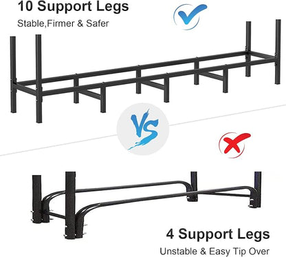 5.3ft Outdoor Indoor Firewood Rack Holder for Fireplace Wood Storage, Adjustable Fire Log Stacker Stand, Heavy Duty Logs Stand Stacker Holder for Fireplace Metal Lumber Storage Carrier Organizer
