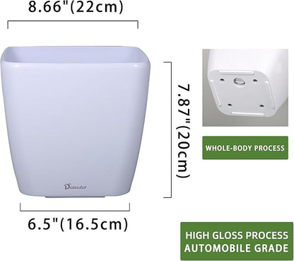 Dexceder 9x8 Self Watering Planter (White High Gloss) | Inner Mat Design, Thickened Table Flower Plant Pot with Water Level Indicator Indoor Outdoor