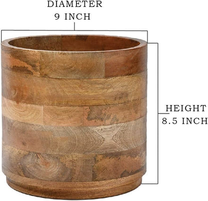 Serene Spaces Living Mango Wood Cachepot Set of 4, 9" Diameter & 8.5" Tall, Suitable for Indoor Potted Plants