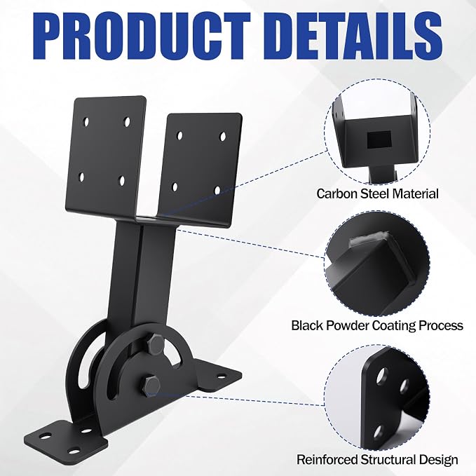 3 Pcs 4“x 4”Heavy Duty Roof Riser Brackets Kit | Adjustable Height Angle Pergola Brackets|Roof Riser Beam Bracket for Gazebos|Carports|and Patios
