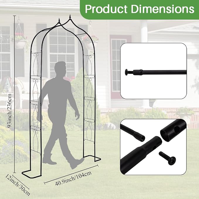 Metal Garden Arbors 93" Thickened Arch Trellis for Climbing Plants | Outdoor Arbor with Base Rustproof Metal Frame Trellises Yard Entrance Wedding Arched Backdrop Stand Party Event Decoration