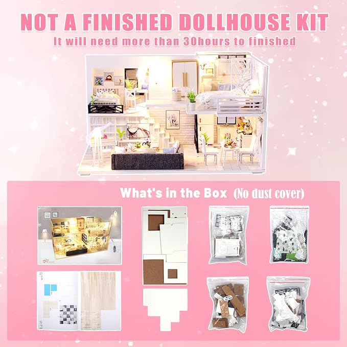 GuDoQi DIY Miniature Dollhouse Kit with Furniture, Tiny House kit 1:24 Scale, Need to Assemble Around 30 Hours, Great Handmade Crafts Gift for Birthday, Christmas, Life House(No Dust Cover)