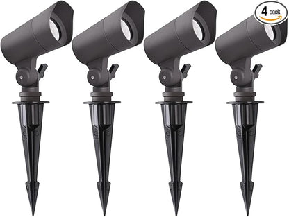 E ENERGETIC LIGHTING LED Landscape Lights with Connectors, 12V Low Voltage, Warm White 3000k, 4W, 175LM, Outdoor Waterproof Garden Pathway Lights Wall Tree Flag Spotlights with Spike Stand, 4 Pack