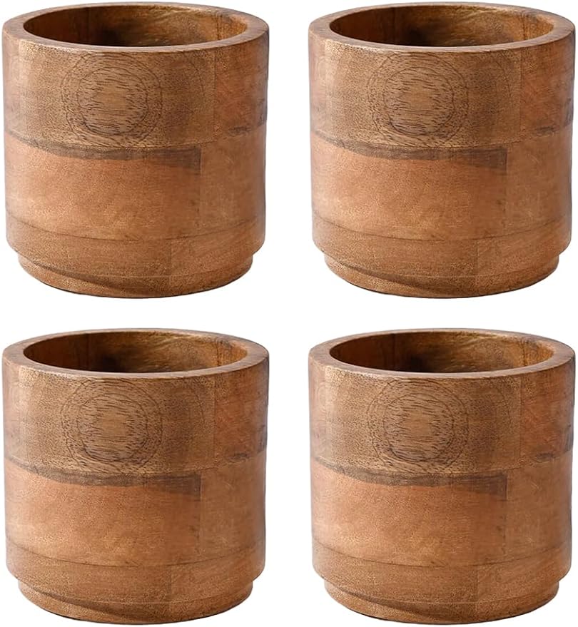 Serene Spaces Living Mango Wood Cachepot, Natural Wooden Pot for Faux Flowers & Plants, Potted Indoor Plants, Home, Office, Restaurant Decor, Coffee Table, Countertop Display (Medium - Pack of 4)