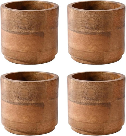 Serene Spaces Living Mango Wood Cachepot, Natural Wooden Pot for Faux Flowers & Plants, Potted Indoor Plants, Home, Office, Restaurant Decor, Coffee Table, Countertop Display (Medium - Pack of 4)