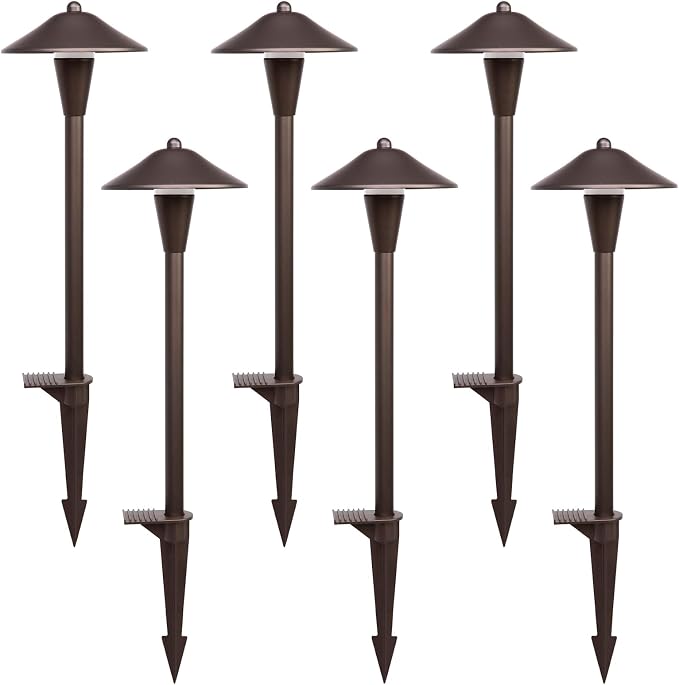 Landscape Path Lights 6 Pack, Low Voltage Pathway Lights Compatible with Transformer, 3CCT Adjustable LED, Premium 12V 24V DC ORB Landscape Path Lighting for Outdoor Yard Garden Walkway, Cone Hat
