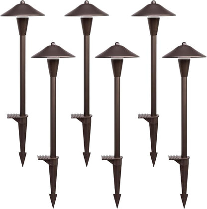 Landscape Path Lights 6 Pack, Low Voltage Pathway Lights Compatible with Transformer, 3CCT Adjustable LED, Premium 12V 24V DC ORB Landscape Path Lighting for Outdoor Yard Garden Walkway, Cone Hat