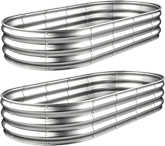 2 Pack 6×3×1 FT Galvanized Raised Garden Bed Kit, 12-Inch Deep Oval Metal Planter Boxes, Rust-Resistant Deep Root Planters for Outdoor Vegetables, Flowers, Herbs, Strawberry, tomatoes, Classic Silver
