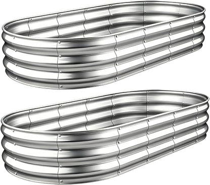 2 Pack 6×3×1 FT Galvanized Raised Garden Bed Kit, 12-Inch Deep Oval Metal Planter Boxes, Rust-Resistant Deep Root Planters for Outdoor Vegetables, Flowers, Herbs, Strawberry, tomatoes, Classic Silver