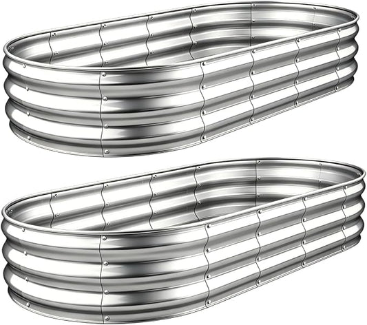 2 Pack 6×3×1 FT Galvanized Raised Garden Bed Kit, 12-Inch Deep Oval Metal Planter Boxes, Rust-Resistant Deep Root Planters for Outdoor Vegetables, Flowers, Herbs, Strawberry, tomatoes, Classic Silver