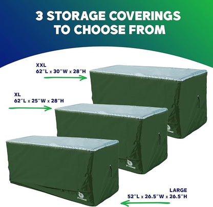 YardStash Deck Box Cover - Heavy Duty, Waterproof Covers for Outdoor Cushion Storage and Large Deck Boxes - Protects from Rain, Wind and Snow - XXL - Green