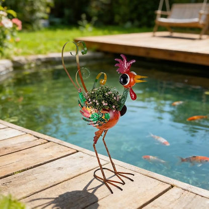 Rooster Decor Outdoor Planter,24.8 Inch Tall Metal Yard Decor Planters for Outdoor Plants, Weather-Resistant Outdoor Flower Pots for Garden Patio Porch Decor