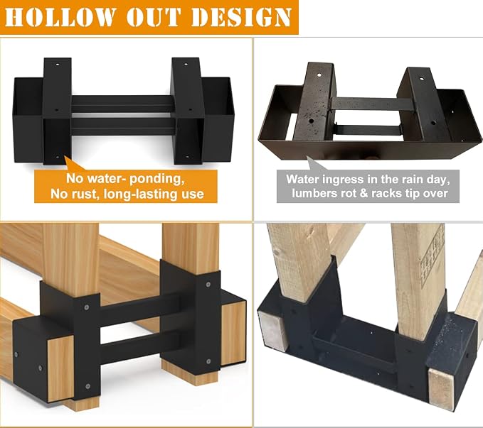 Outdoor Firewood Rack Brackets Kit for Fire Wood Pile Storage, Adjustable log stacking Stand Holder for 2x4 lumber, Black, Set of 2