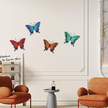 dreamskip 4 Pack Butterfly Wall Decor Art, Vivid Butterflies Outdoor Metal Wall Art with Colorful Pattern, Outdoor Garden Yard Fence Patio Decor Gift for Women Mom