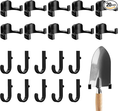 20 Pcs Storage Shed Tool Hooks Tool Hanger Compatible with Suncast Shed Accessories for Hanging Storage Shelves Organizer Accessories Parts Replacement Screws Brackets (J Shape/u Shape,Black)