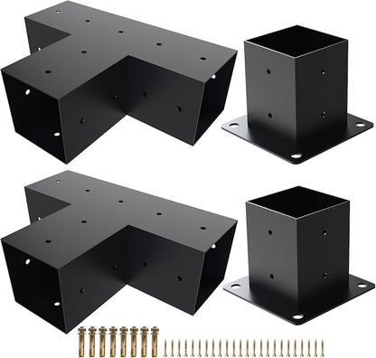 2 Pack Pergola Bracket Kit T-Shape Elevated Wood Stand Kit T Brackets with Post Base for 4x4'' (Actual 3.5x3.5'') Wooden Beams Lumber Gazebos Patio Pergola Sheds 4 Pc