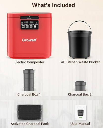 Electric Composter for Kitchen, 4L Indoor Odorless Compost Bin with 2 Carbon Filters, Upgraded Brushless Motor, Auto-Clean, LED Display, Visible Window, Smart Countertop Food Waste Composting Machine