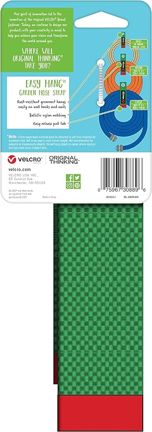 VELCRO Brand Easy Hang Garden Hose or Extension Cord Holder Organizer Variety Pack. Holds up to 100lbs. Heavy Duty Straps Perfect for Shed or Garage Organization. 3-pk 10",14" and 18", Black