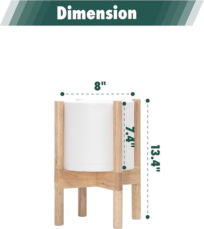 D'vine Dev Plastic Pot with Natural Wood Stand, White, 8 in, 55-C-J-1 | Mid-Century Inspired Design, Elevated Plant Display, Clean Lines, Sturdy Support, Modern Space-Saving Style