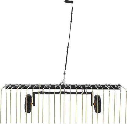 VEVOR Tow Behind Dethatcher, 60-inch Lawn Dethatcher Rake with 24 Steel Tines for ATV or Mower, Heavy Duty Q235 Steel Tow Behind Lawn Rake with Lift Handle for Farm Leaves, Pine Needles, and Grass