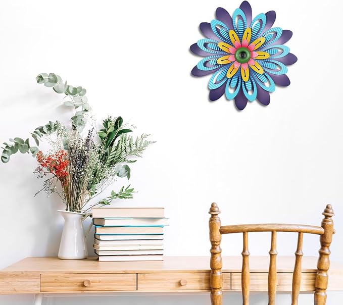 hogardeck Metal Flower Wall Decor 11" Multi-Colored Metal Floral Wall Art Decorations, Spring Yard Garden Decor Aesthetic for Indoor Outdoor, Boho Art for Bathroom Living Room Office Kitchen Patio