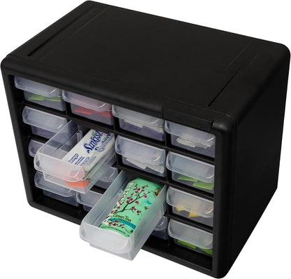Akro-Mils 16-Drawer Plastic Drawer Storage Cabinet for Garage Organization, Beads, Makeup Organizer, Building Bricks Storage, Teacher Toolbox, 10-1/2" W x 6-1/2" D x 8-1/2" H, 10116 Black (Pack of 2)