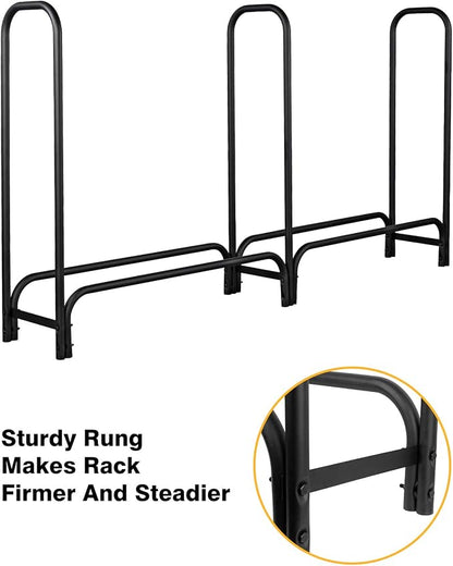 GASPRO 8FT Firewood Rack Outdoor with Cover, Adds Sturdy Middle Upright, Heavy Duty Steel Log Rack Wood Holder, Easy to Assemble