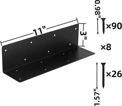 8 Pcs Raised Garden Bed Corner Brackets for 12''-24'' Flower Vegetable Furniture Planter Wood Garden Bed Box, 11 x 3 x 3 Black Metal Corner Brackets Decorative with Screws