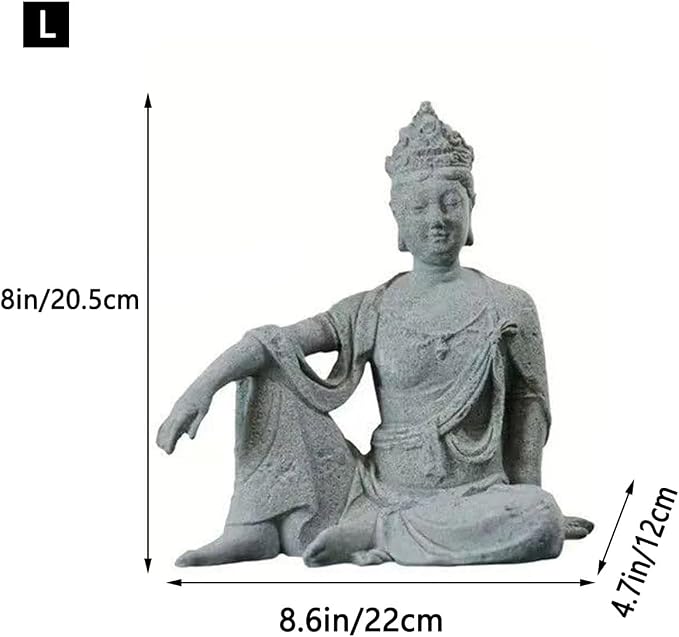 livelyfish Aquarium Buddha Statue Sandstone Buddha Figurines Zen Decor Meditating Buddha Statues for Underwater Landscaping Garden Decoration (L)